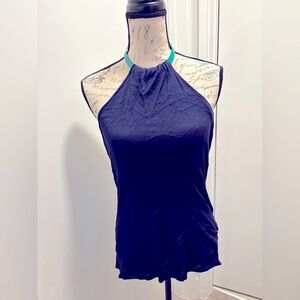 Ralph Lauren Black Label Blue Ruched Silk Halter Tank Top